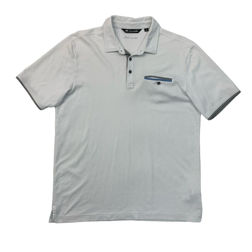 Travis Mathew Polo Shirt Mens L Large Off White Short Sleeve Chest Pocket Golf